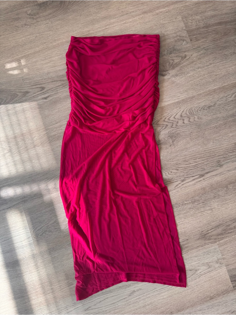 Lulu's Magenta Sheer Mesh Ruched Maxi Skirt